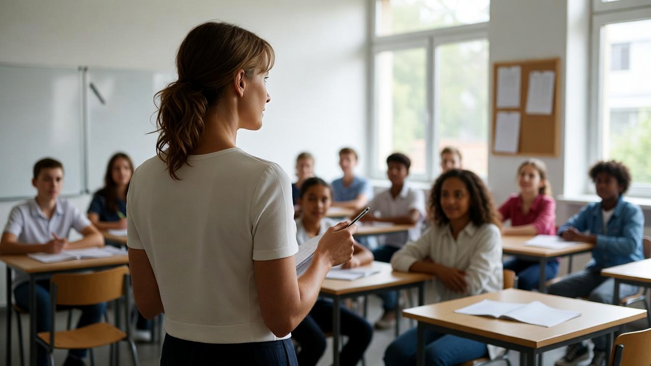 Teacher leading diverse classroom students Teacher leading diverse classroom students