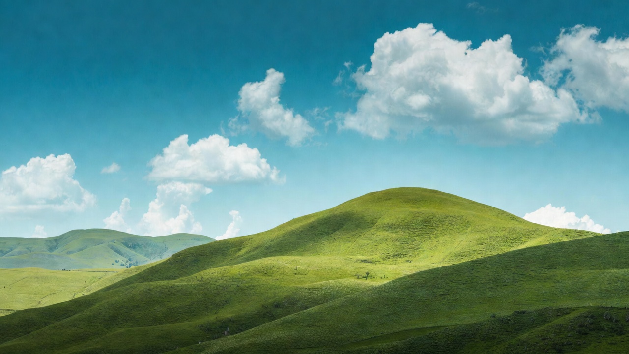 Green rolling hills under blue sky Green rolling hills under blue sky