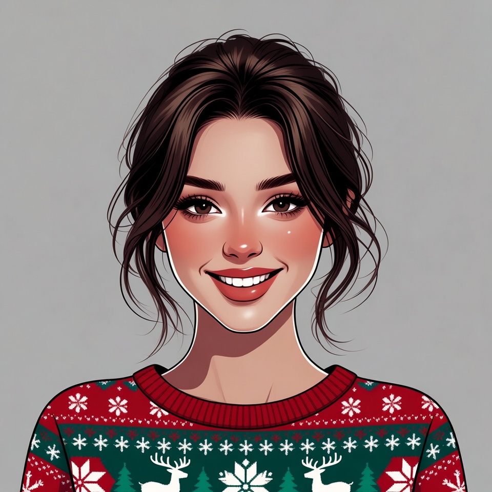 Smiling woman in Christmas sweater Smiling woman in Christmas sweater