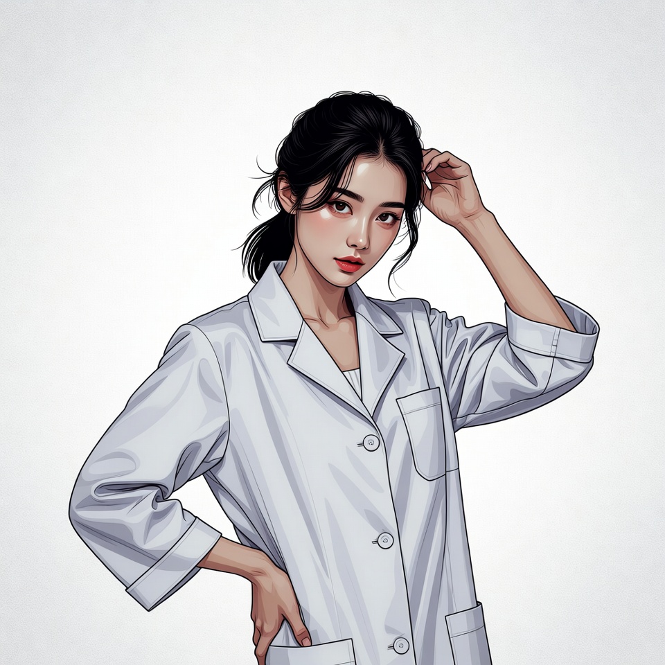Asian woman in white lab coat Asian woman in white lab coat