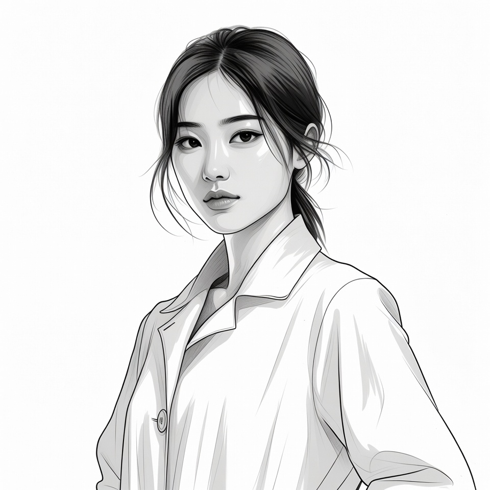 Asian woman in white coat illustration Asian woman in white coat illustration