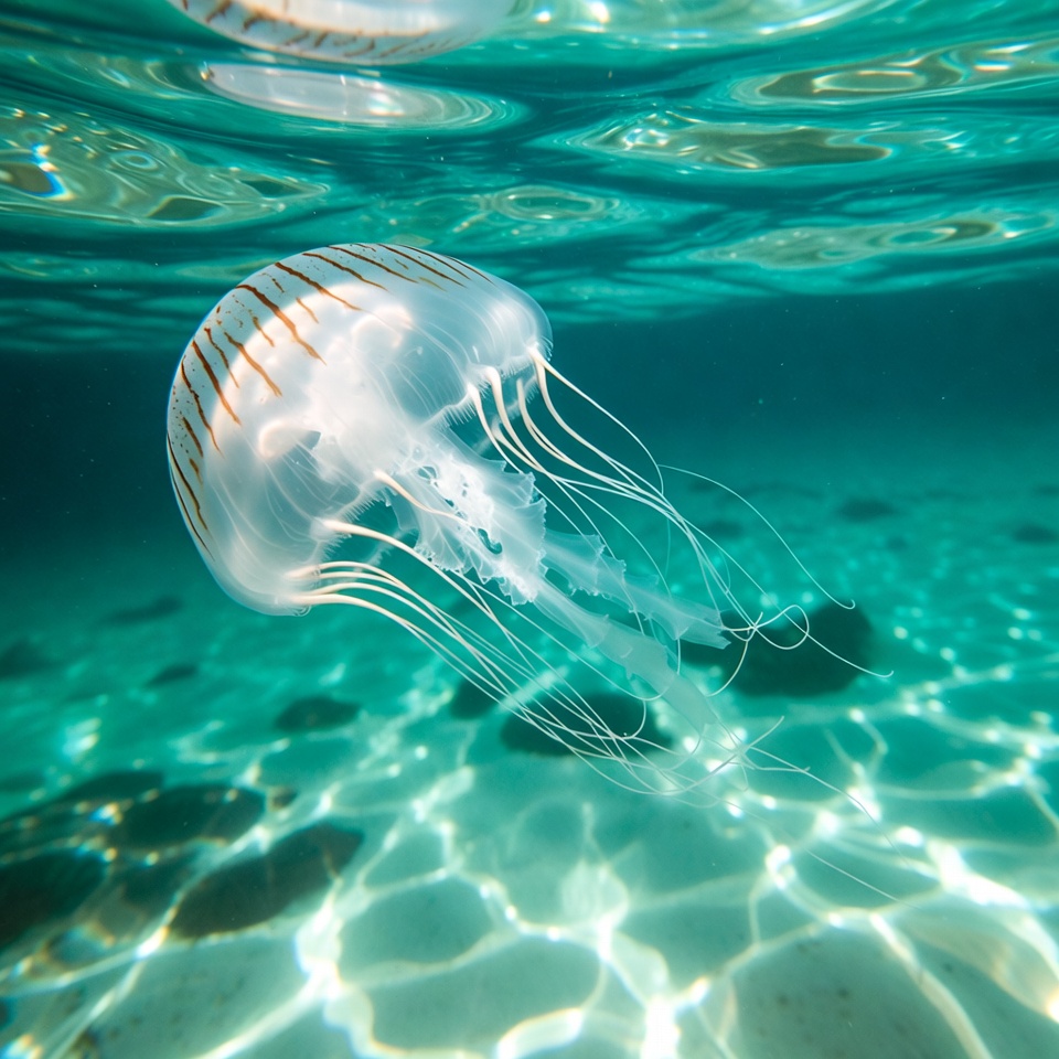 Striped Lion's Mane Jellyfish Underwater Striped Lion's Mane Jellyfish Underwater