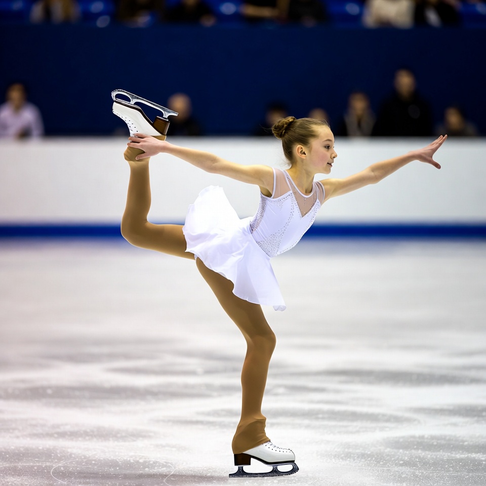 Girl performing figure skating pose Girl performing figure skating pose