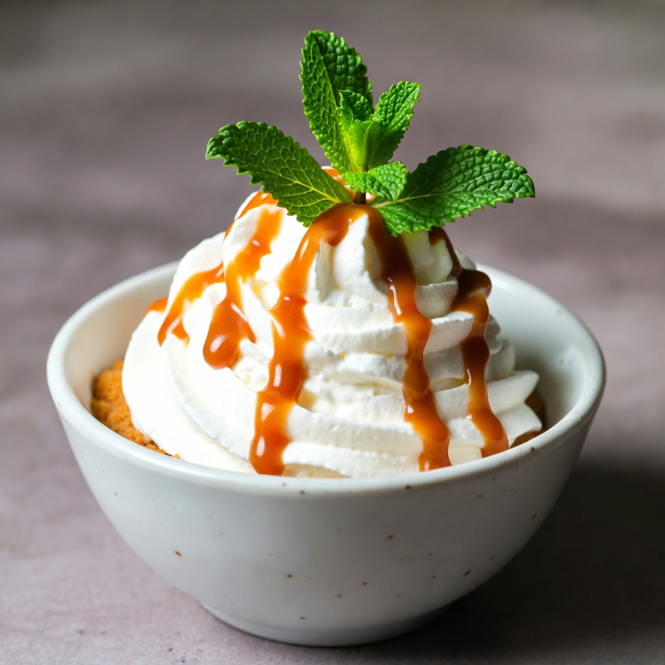 Caramel Whipped Cream Dessert with Mint Caramel Whipped Cream Dessert with Mint