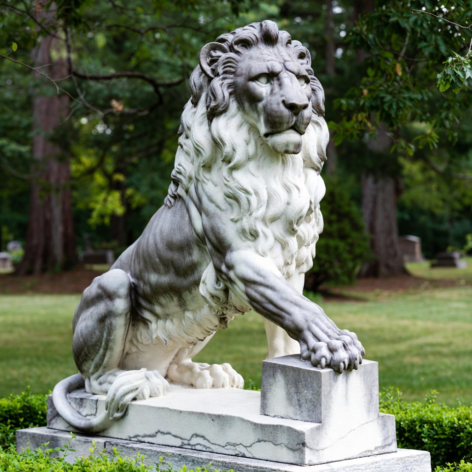 Stone Lion Statue in Cemetery Stone Lion Statue in Cemetery