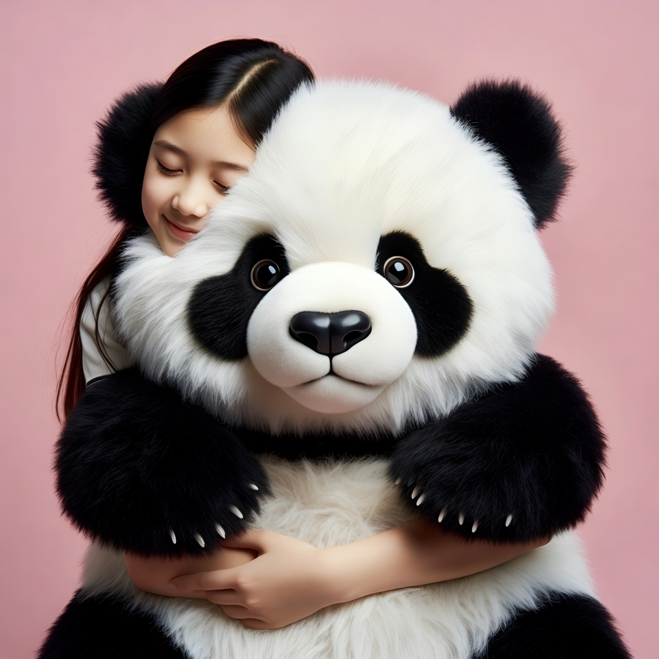 Asian girl hugging giant panda teddy bear Asian girl hugging giant panda teddy bear