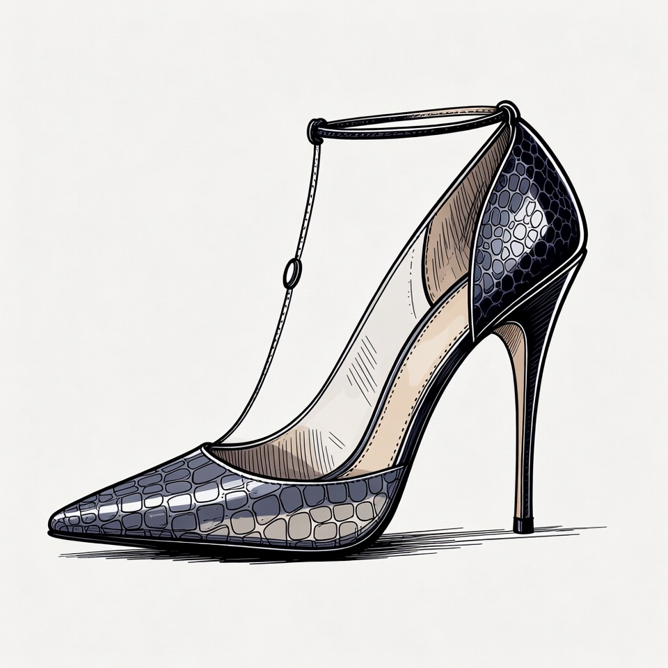 Black Crocodile Skin High Heel Shoe Black Crocodile Skin High Heel Shoe