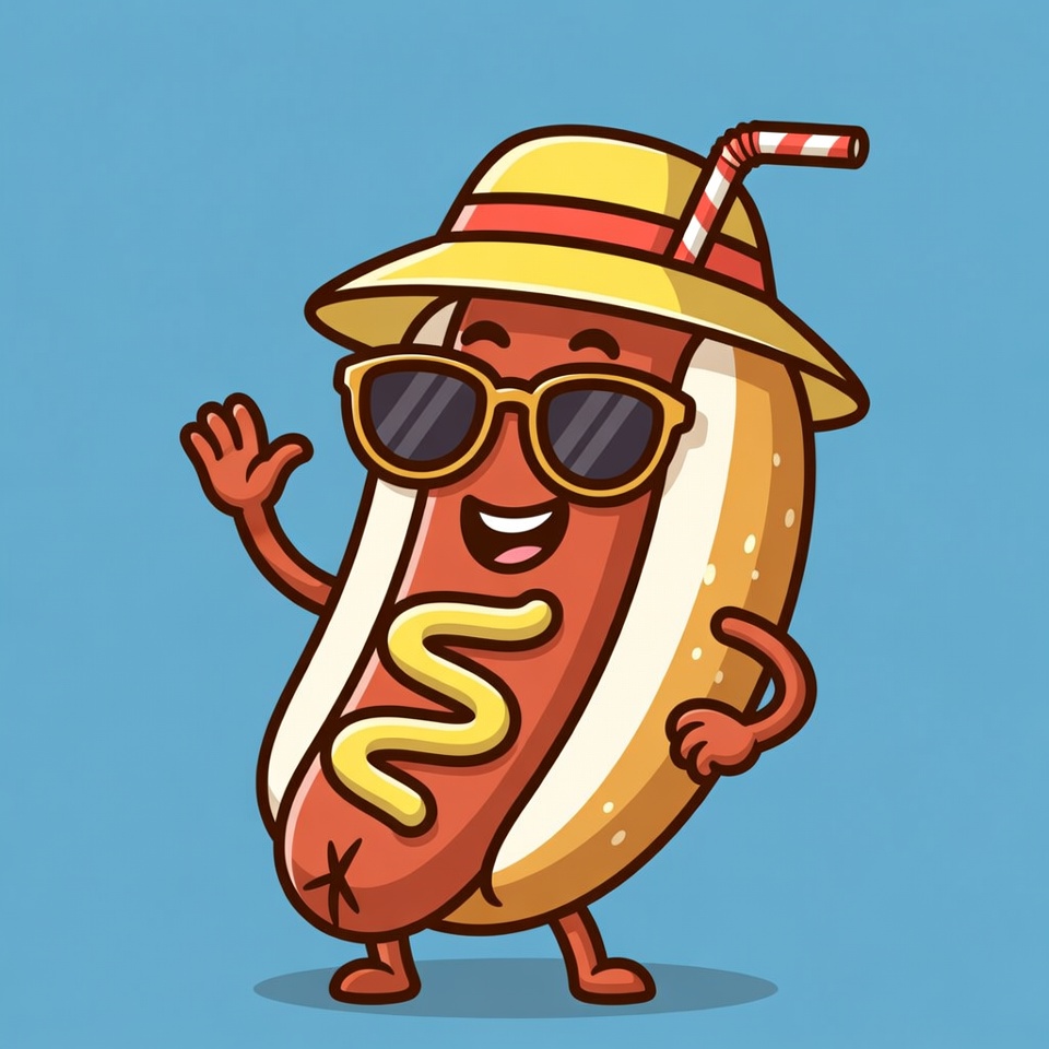 Cartoon hot dog wearing sunglasses hat Cartoon hot dog wearing sunglasses hat
