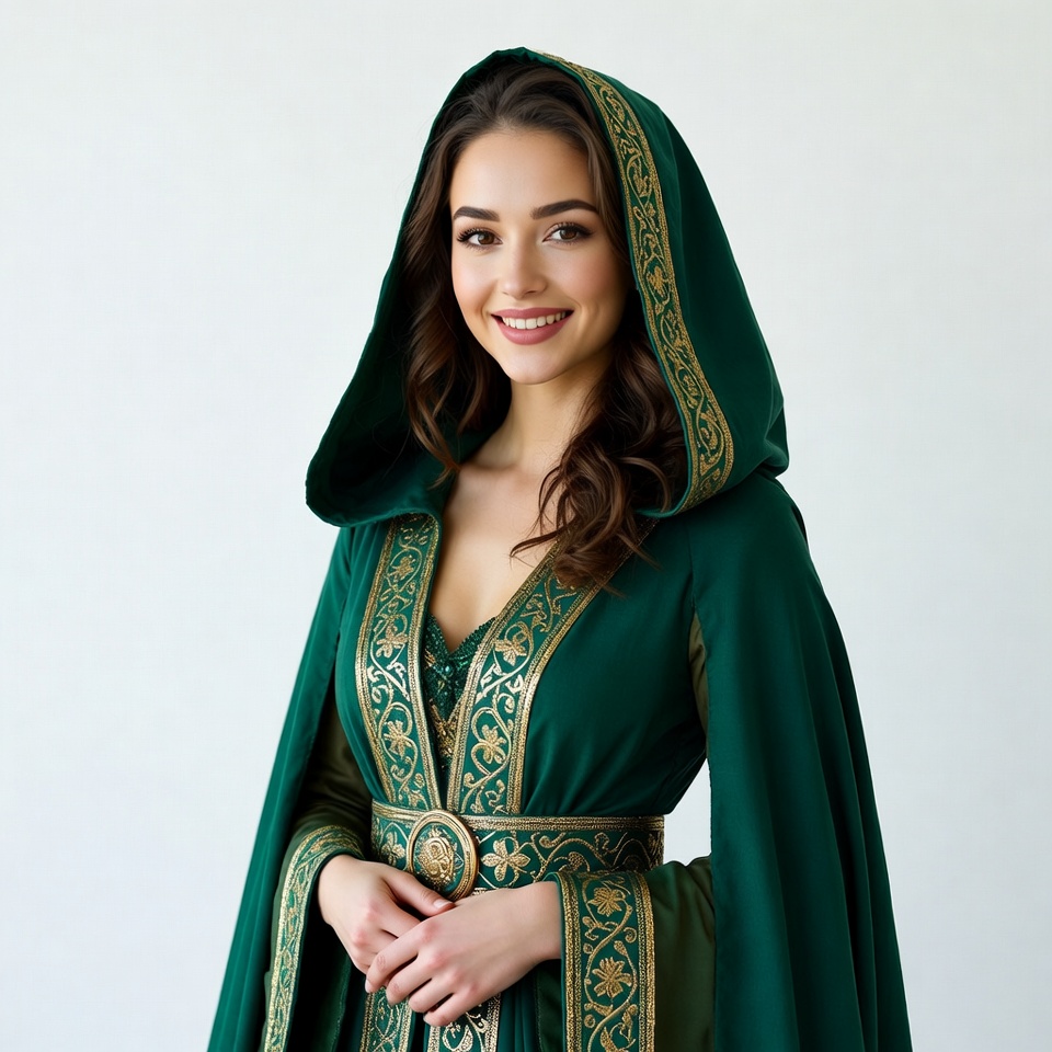 Woman in green hooded cloak Woman in green hooded cloak