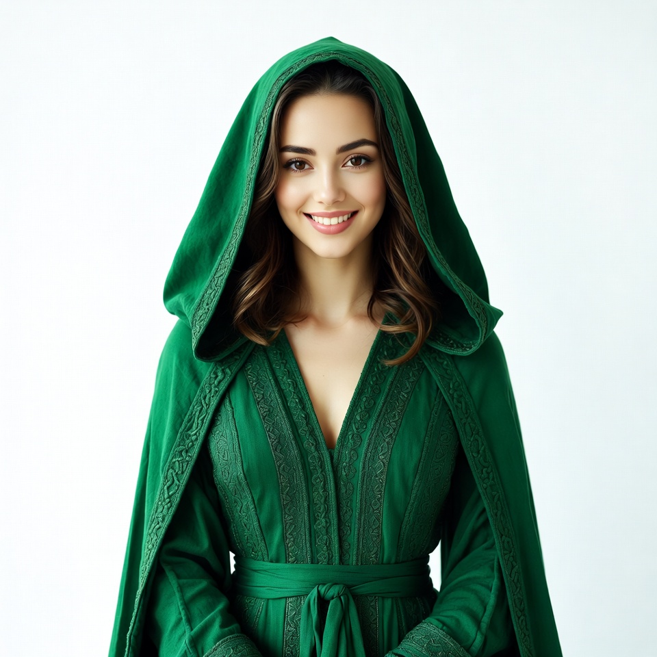 Woman in green hooded cloak Woman in green hooded cloak