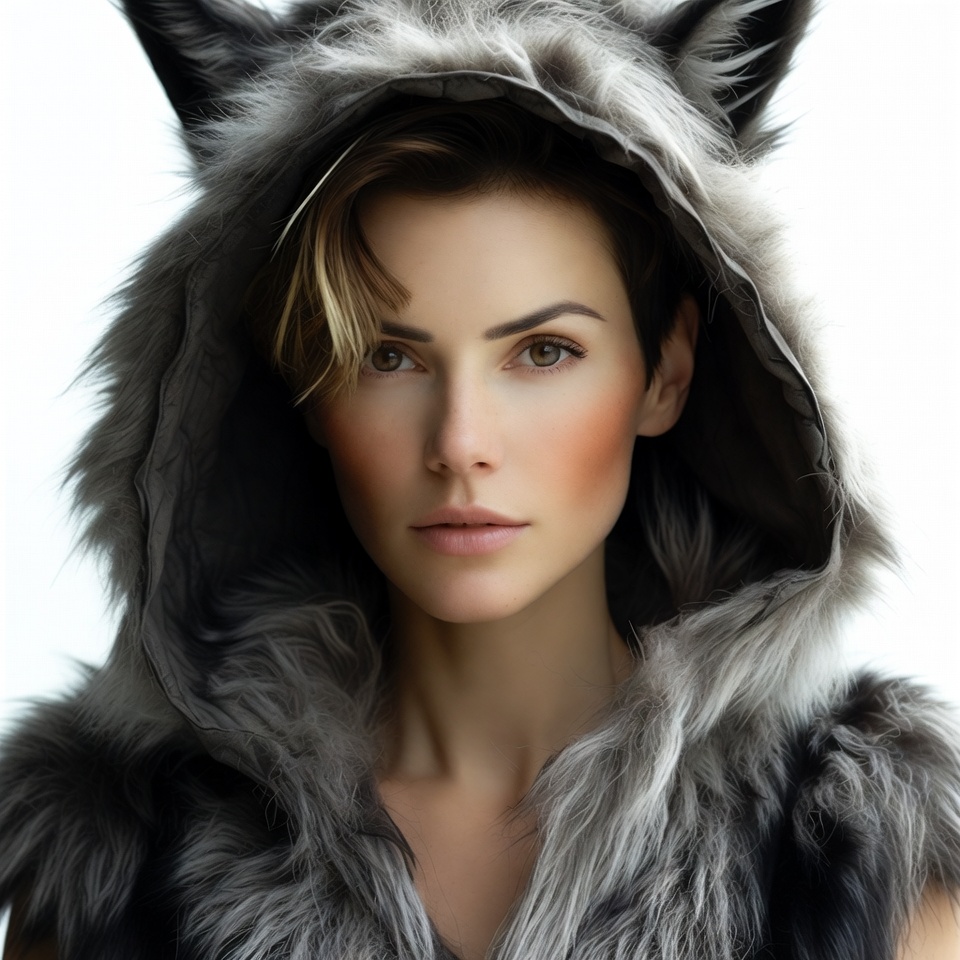 Woman wearing wolf hood Woman wearing wolf hood
