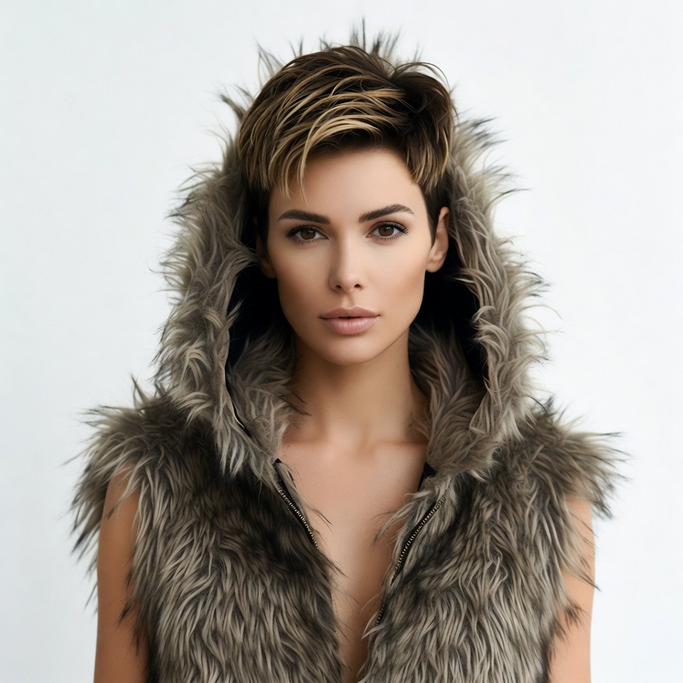 Woman in fur hood jacket Woman in fur hood jacket