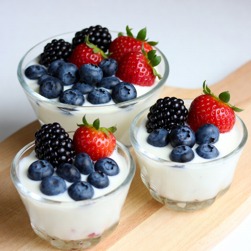 Yogurt with Berries in Glasses Yogurt with Berries in Glasses