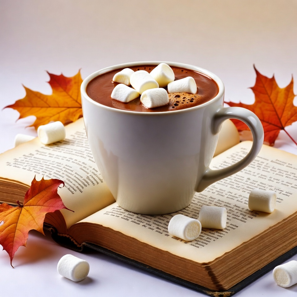 Hot Chocolate with Marshmallows and Autumn Leaves Hot Chocolate with Marshmallows and Autumn Leaves
