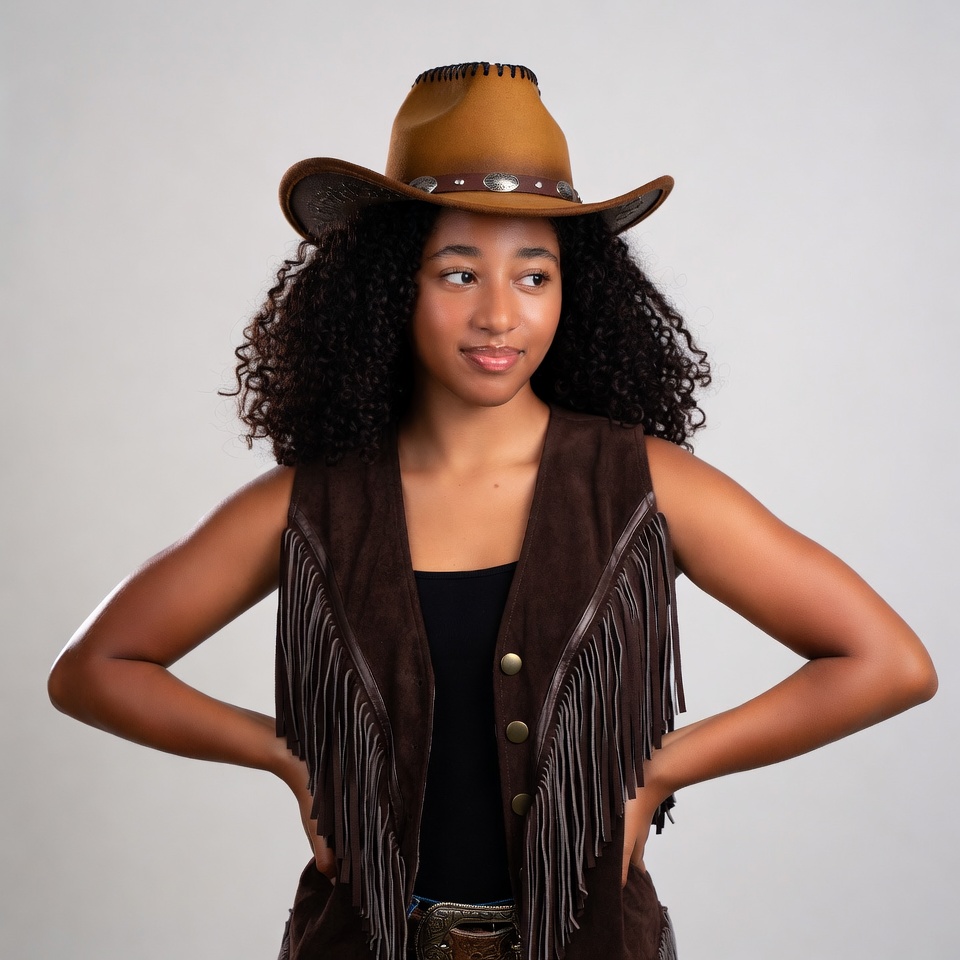 African-American girl in cowboy hat and vest African-American girl in cowboy hat and vest
