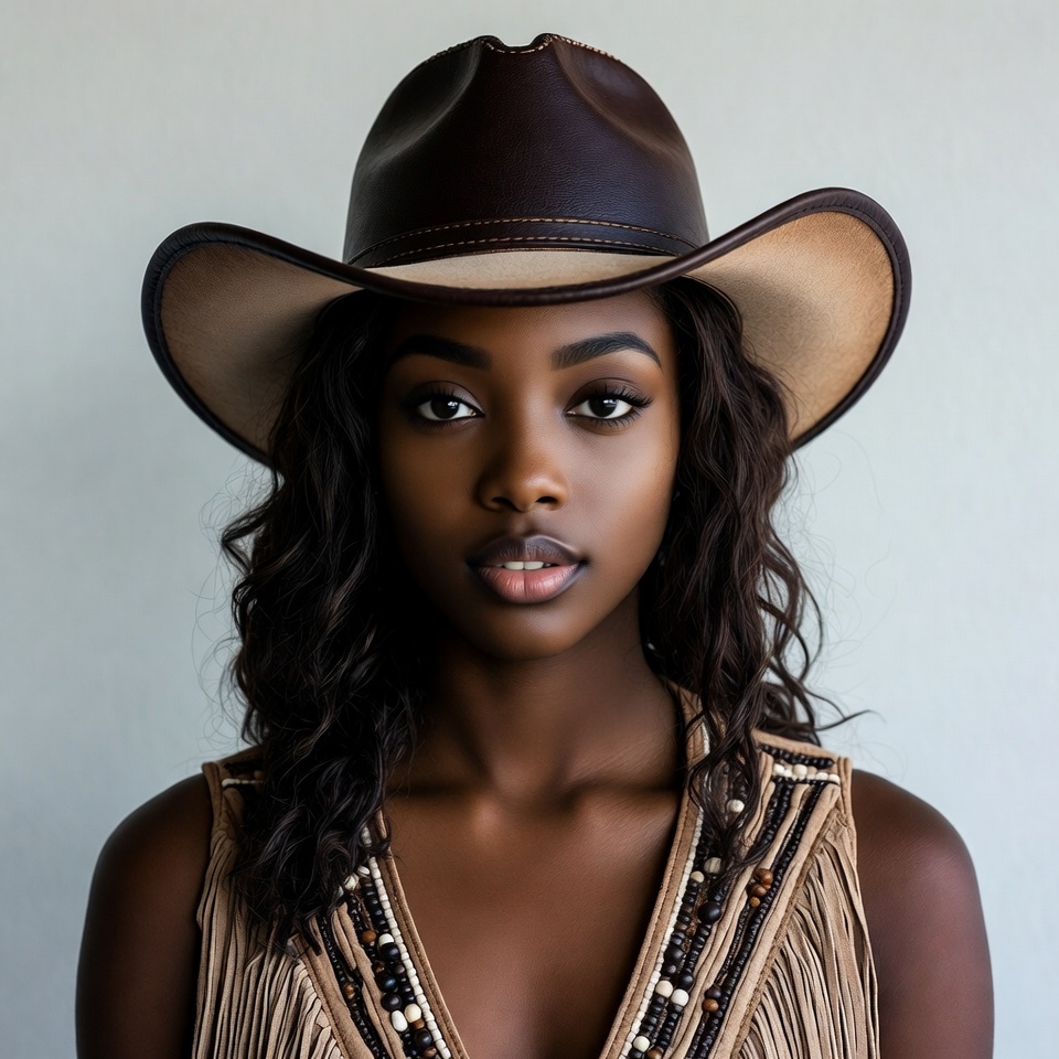 African-American woman in cowboy hat African-American woman in cowboy hat