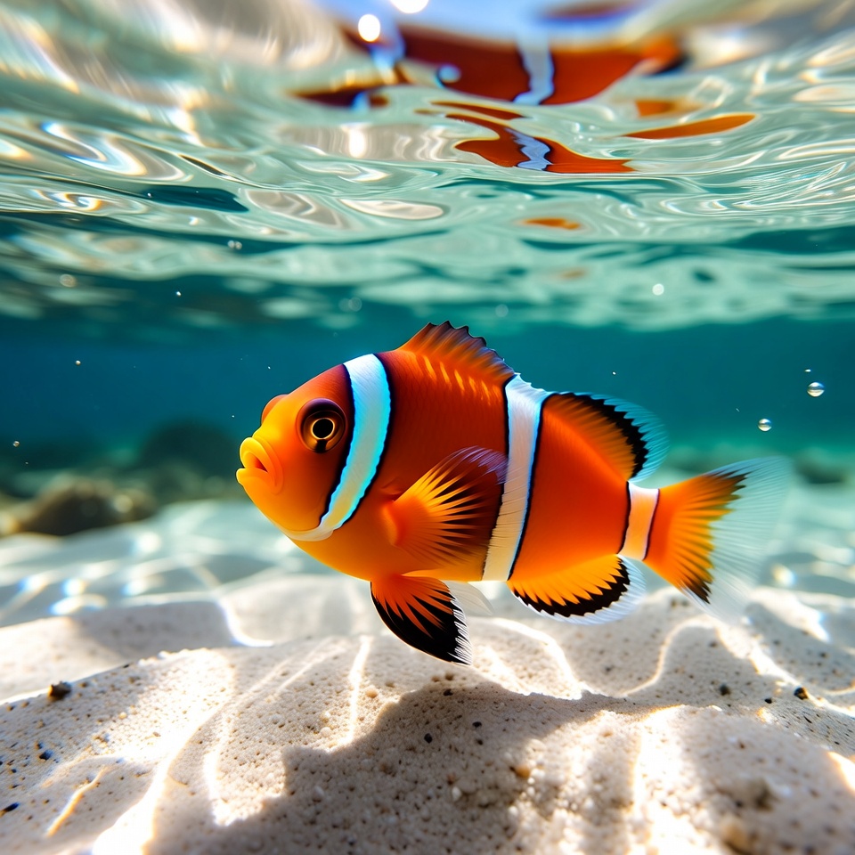 Clownfish on sandy ocean floor Clownfish on sandy ocean floor