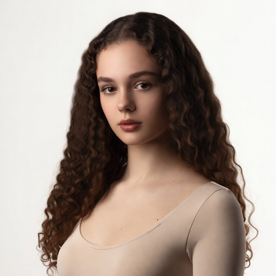 Young woman with curly brown hair Young woman with curly brown hair