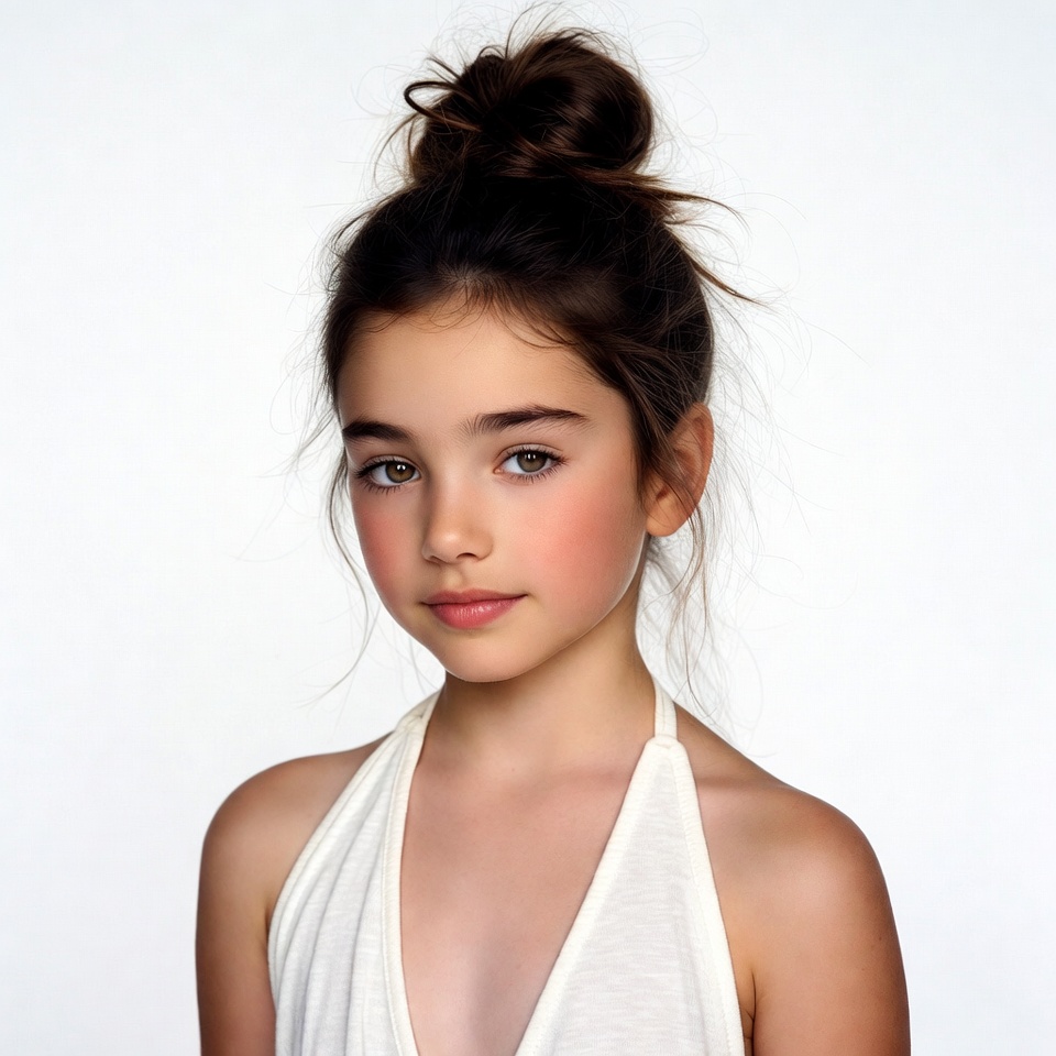 Girl with messy bun hairstyle Girl with messy bun hairstyle