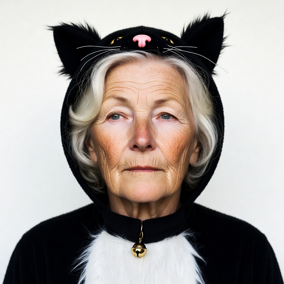 Elderly woman in cat costume Elderly woman in cat costume