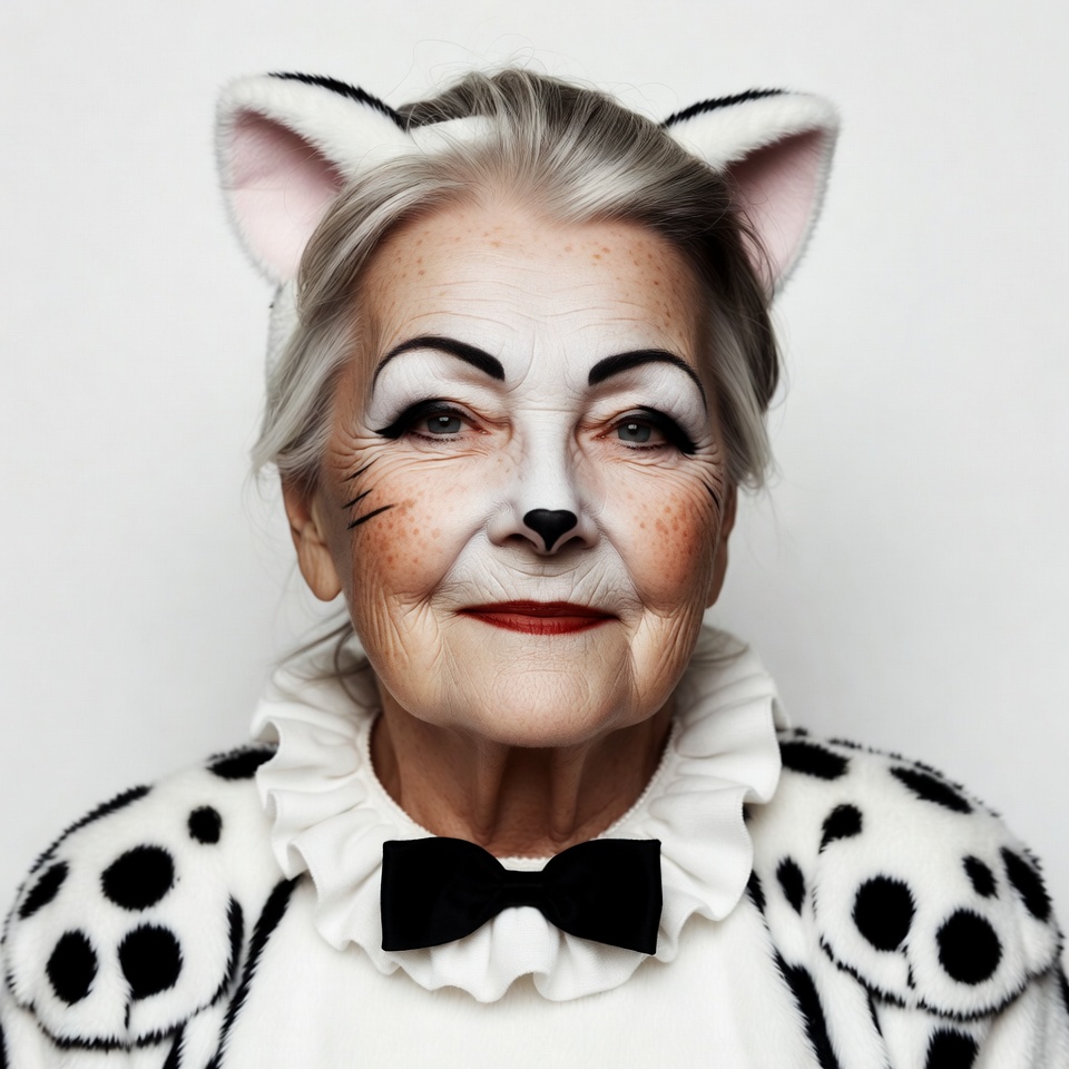 Elderly woman in cat costume Elderly woman in cat costume