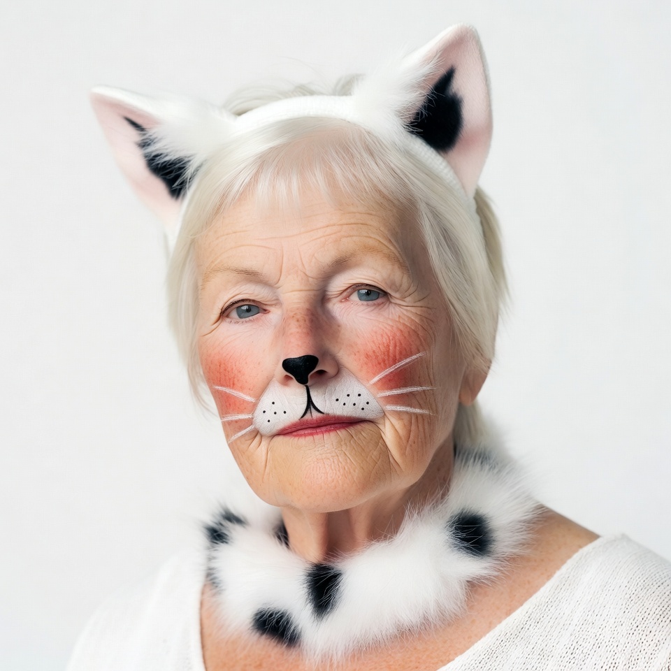 Elderly woman in cat costume Elderly woman in cat costume