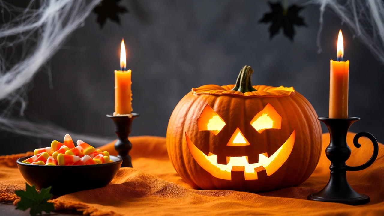 Jack-o'-lantern with Candies and Candles Jack-o'-lantern with Candies and Candles