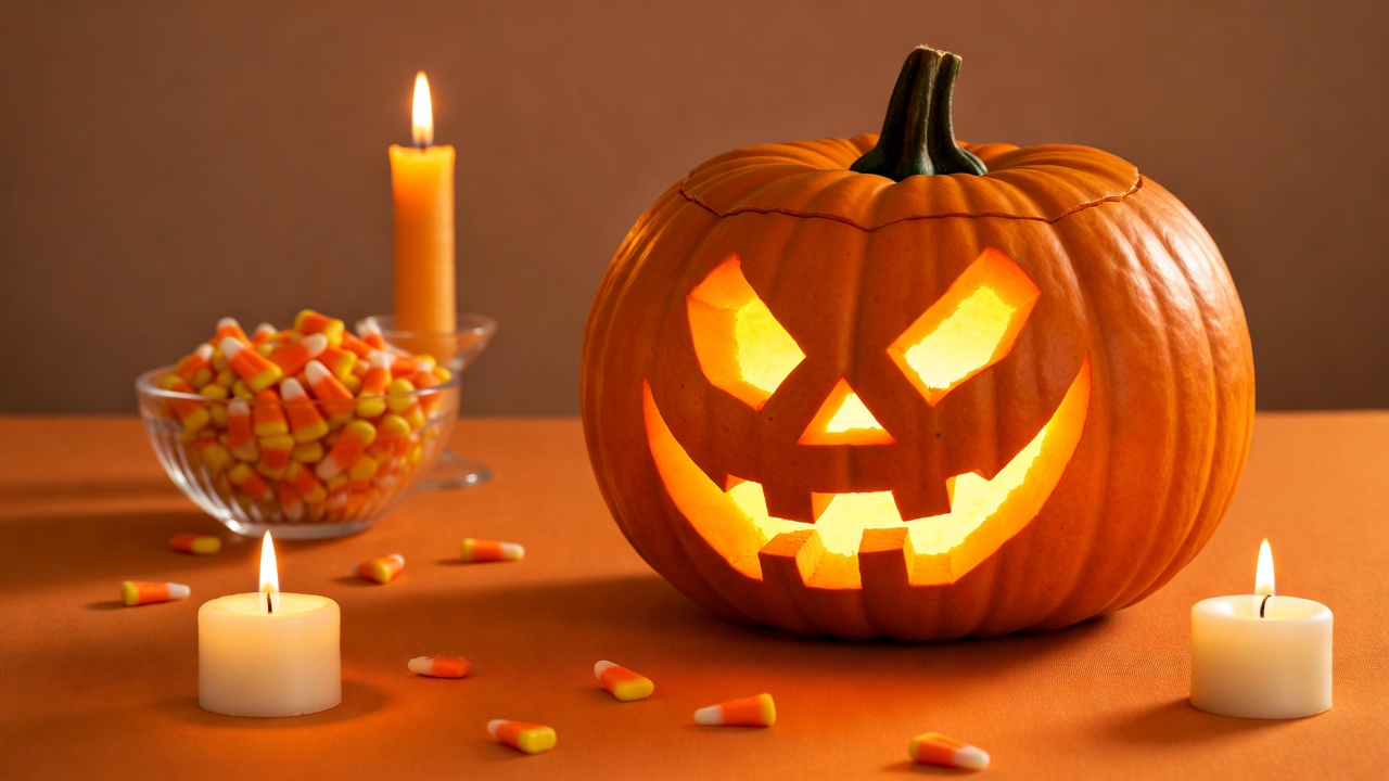 Jack-o'-lantern with Candies and Candles Jack-o'-lantern with Candies and Candles