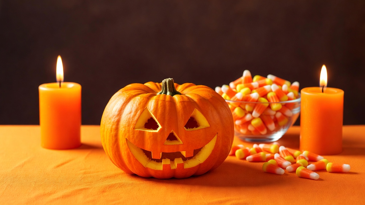 Jack-o'-lantern with Candy and Candles Jack-o'-lantern with Candy and Candles