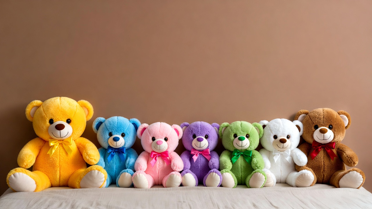 Colorful teddy bears lined up Colorful teddy bears lined up