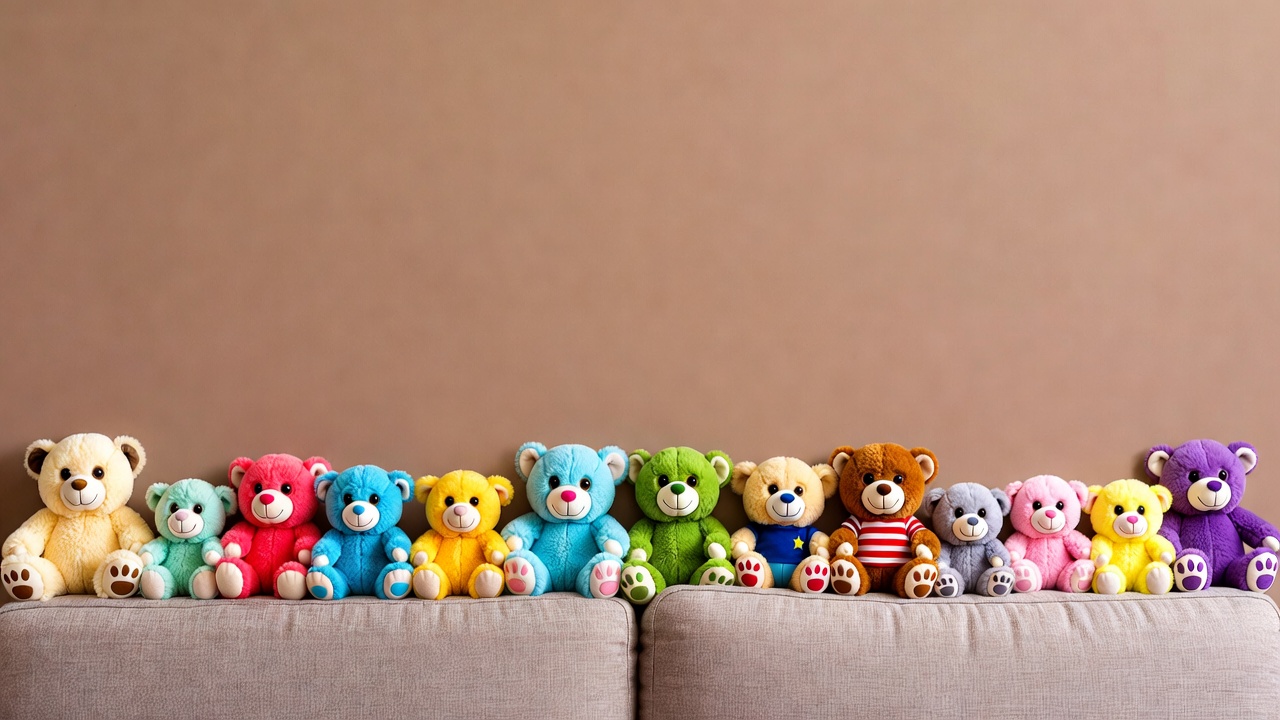 Colorful teddy bears on sofa Colorful teddy bears on sofa