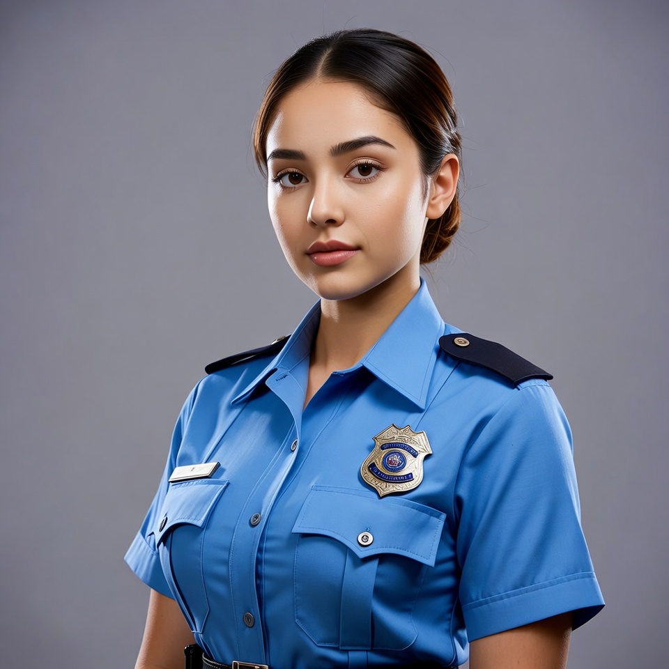 Asian woman in blue police uniform Asian woman in blue police uniform