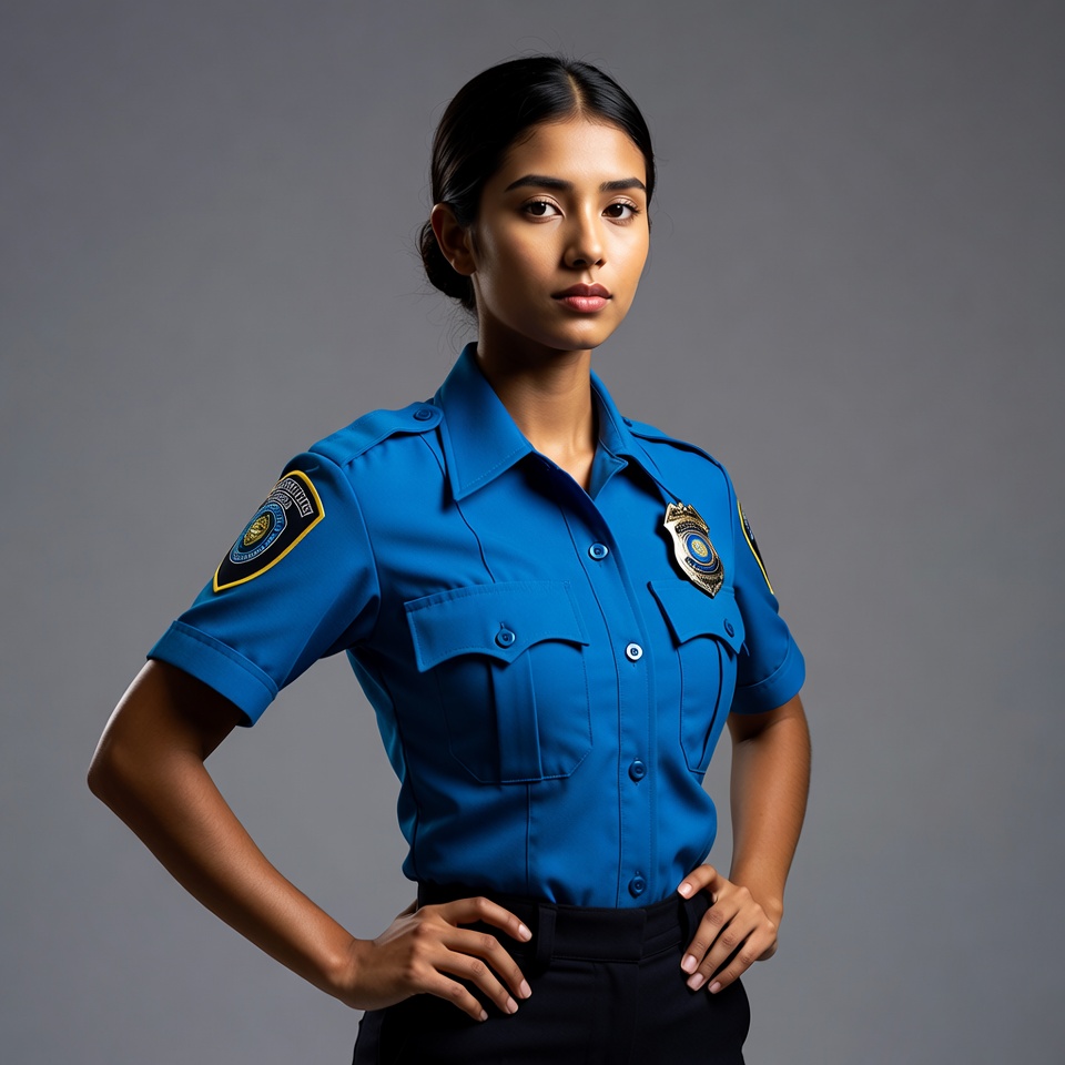 Female police officer standing confidently Female police officer standing confidently