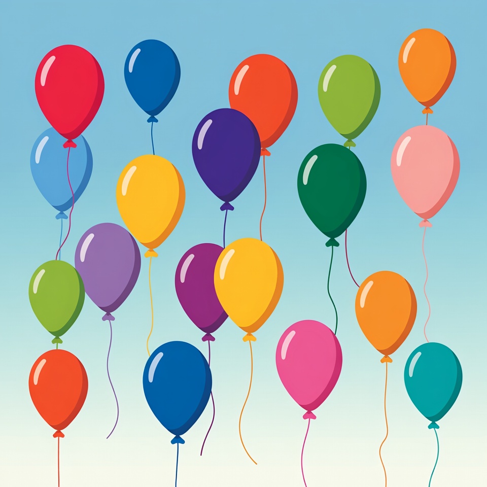 Colorful Balloons Floating on Blue Background Colorful Balloons Floating on Blue Background