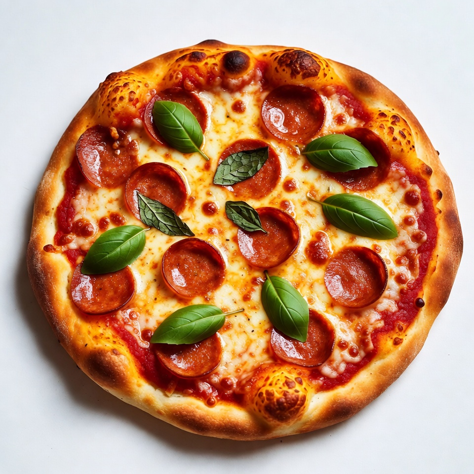 Pepperoni Pizza with Fresh Basil Pepperoni Pizza with Fresh Basil