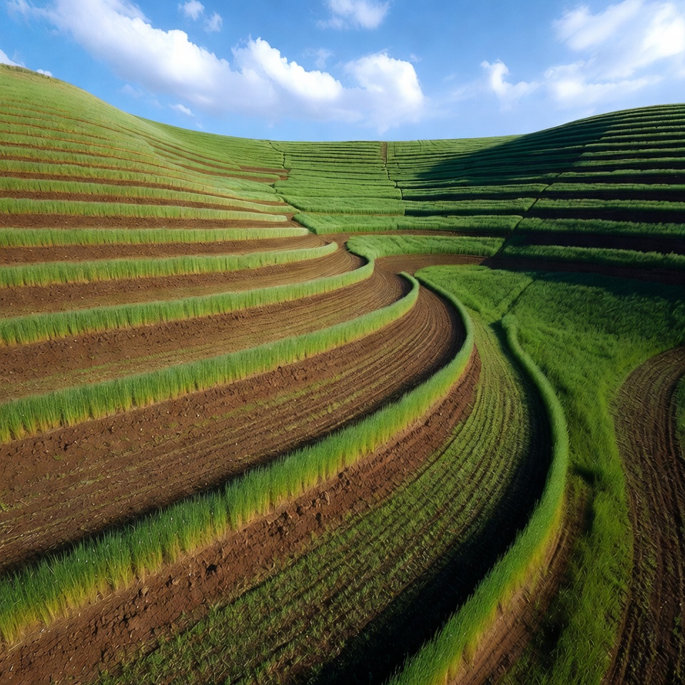 Terraced Green Hills Under Blue Sky Terraced Green Hills Under Blue Sky