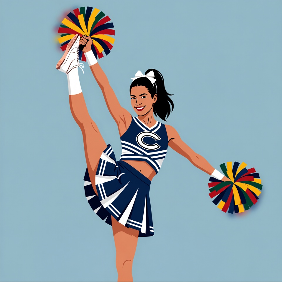 Cheerleader doing high kick with pom poms Cheerleader doing high kick with pom poms
