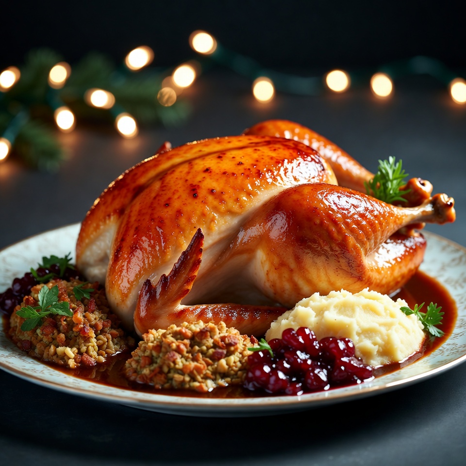 Roast Turkey with Mashed Potatoes and Cranberries Roast Turkey with Mashed Potatoes and Cranberries