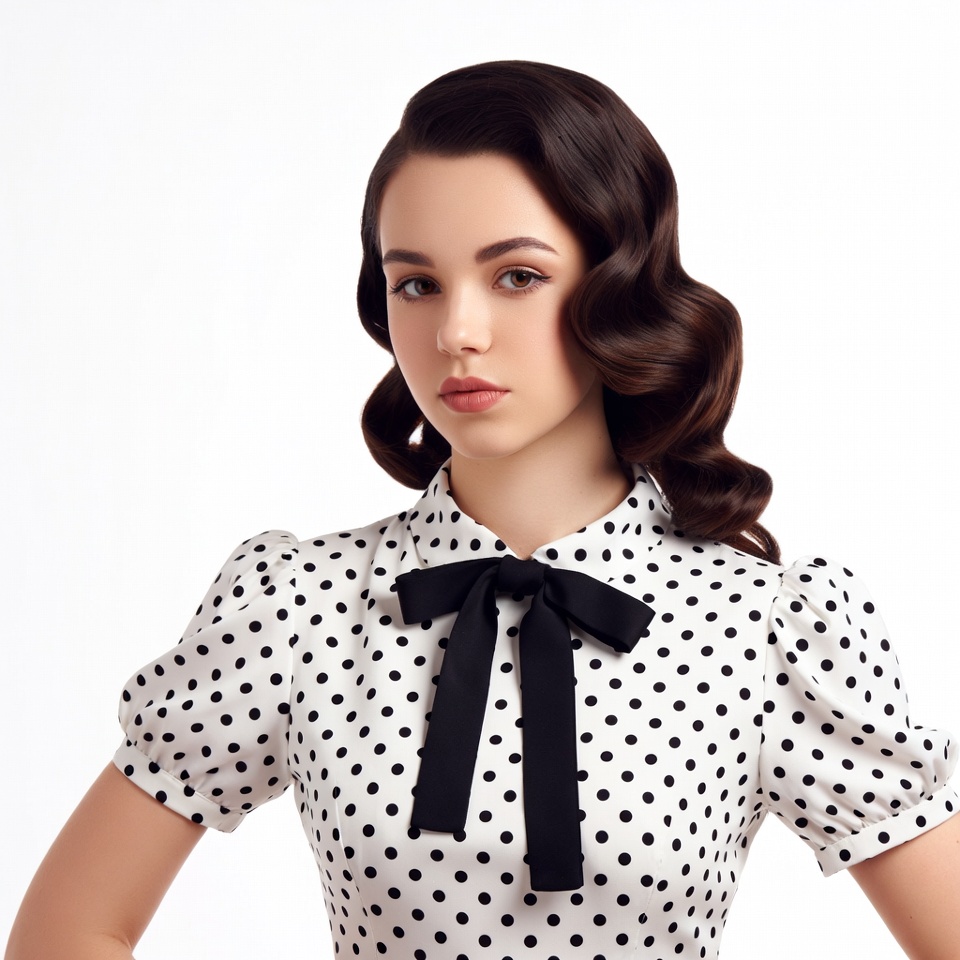 Young woman in polka dot dress Young woman in polka dot dress