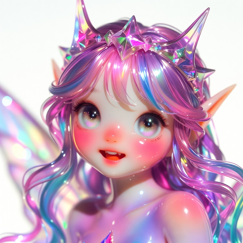 Iridescent Anime Elf Girl Smiling Iridescent Anime Elf Girl Smiling