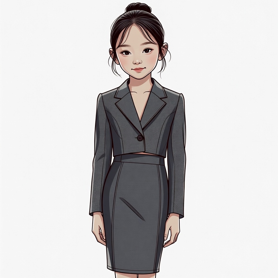 Asian girl in gray cropped blazer suit Asian girl in gray cropped blazer suit