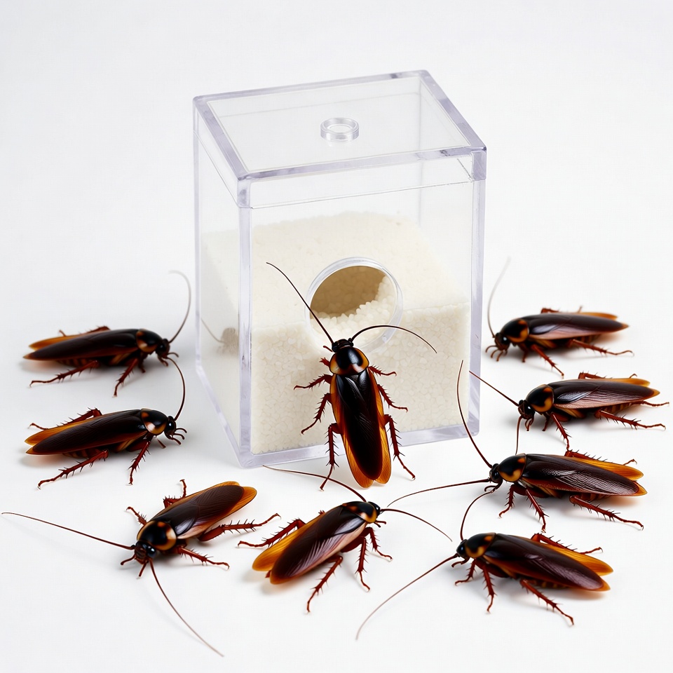 Cockroaches around sugar bait box Cockroaches around sugar bait box
