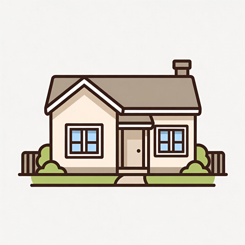 Cartoon House with Chimney and Fence Cartoon House with Chimney and Fence