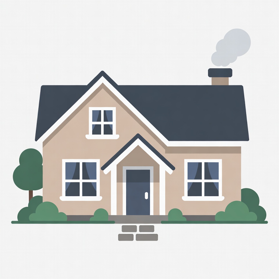 Cartoon House with Chimney Smoke Cartoon House with Chimney Smoke