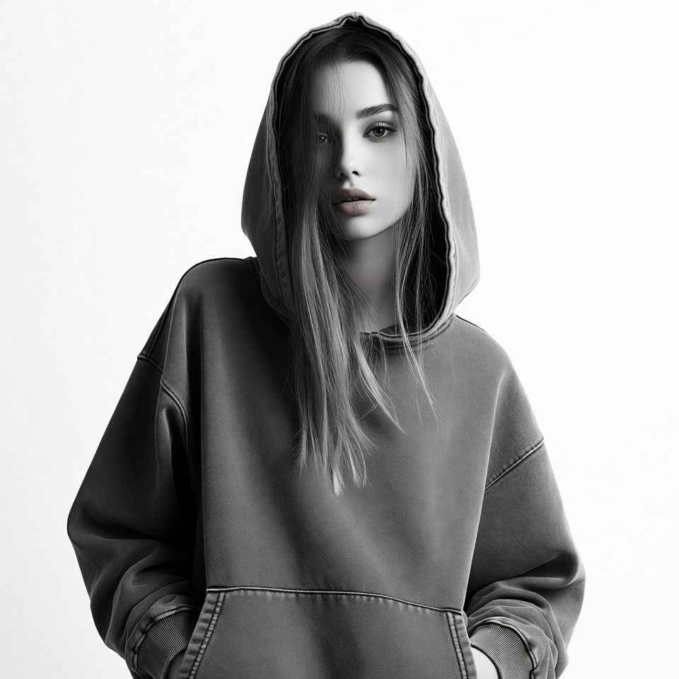 Woman in oversized hoodie Woman in oversized hoodie