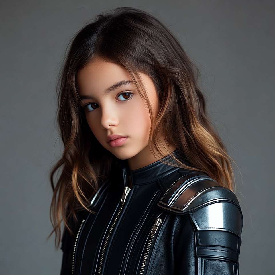Girl in black leather armor jacket Girl in black leather armor jacket