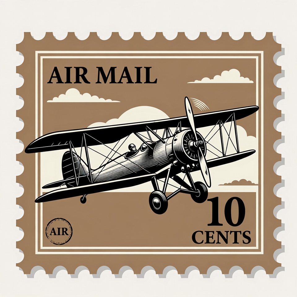Vintage Air Mail Biplane Stamp Vintage Air Mail Biplane Stamp