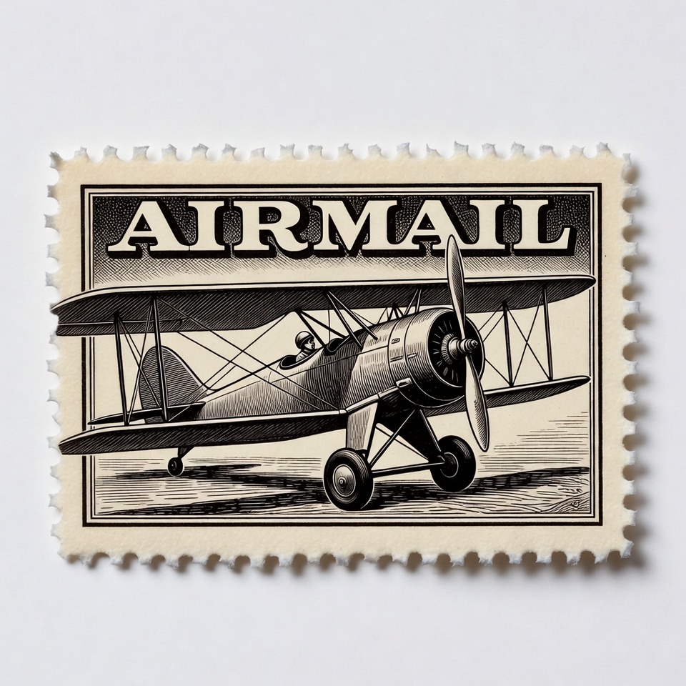 Vintage Biplane Air Mail Stamp Vintage Biplane Air Mail Stamp