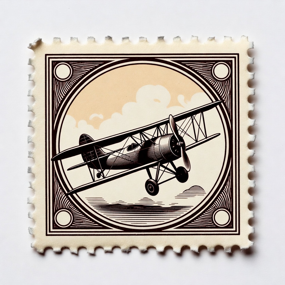 Vintage Biplane on Stamp Vintage Biplane on Stamp