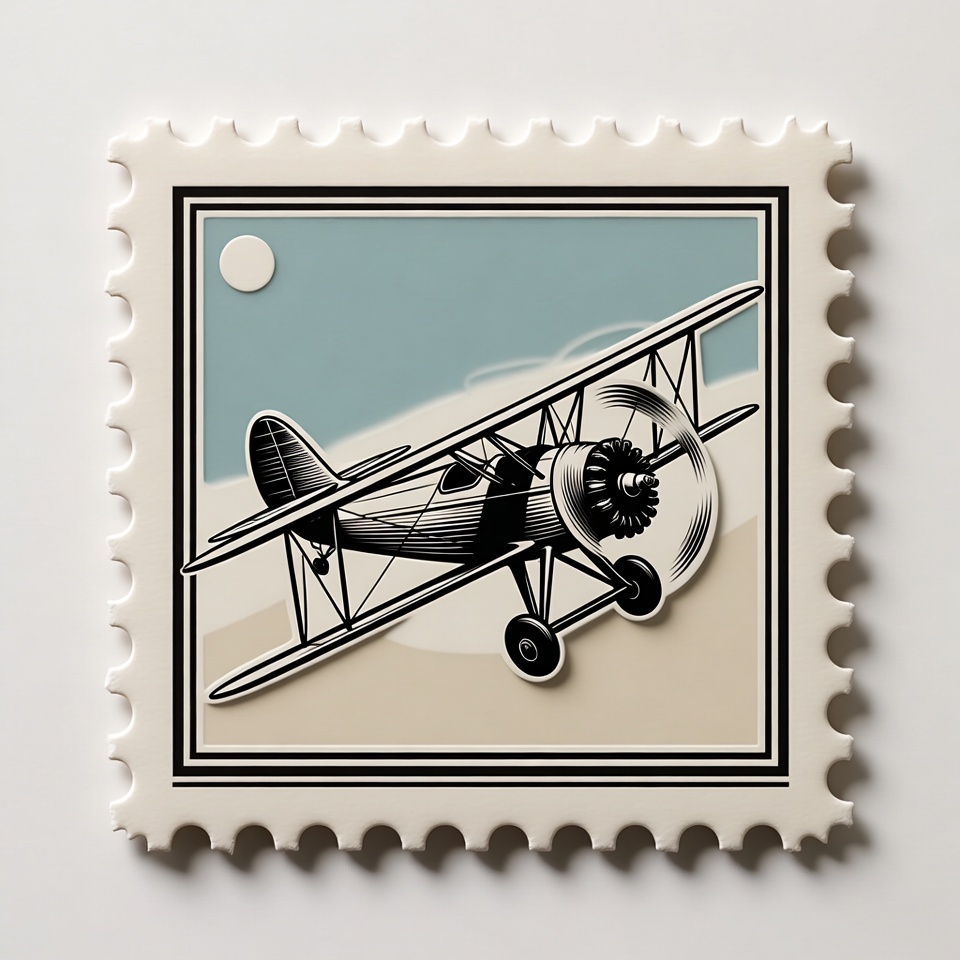 Vintage Biplane Stamp Illustration Vintage Biplane Stamp Illustration